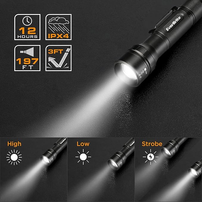EverBrite 150 Lumen Super Small Mini LED Flashlight, 3 Lighting Modes, Zoomable Adjustable Focus for Camping, Hiking, Fishing, Running, Power Outages & Emergencies, 1 AA Battery Included