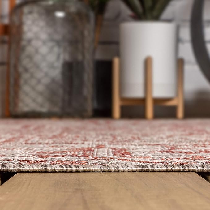 JONATHAN Y SMB105A-6SQ Estrella Bohemian Medallion Textured Weave Red/Taupe 6' Square Indoor/Outdoor Area Rug, Pet Friendly, Non-Shedding, Stain Resistant, Easy-Cleaning for Backyard, Patio, Porch