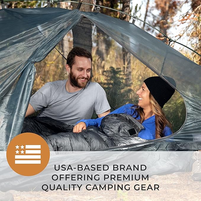 Hyke & Byke Katahdin 15 F Hiking & Backpacking Sleeping Bag - 4 Season, 625FP Ultralight Sleeping Bag - Water Resistant - Charcoal Gray - Long