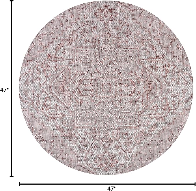 JONATHAN Y SMB105A-4R Estrella Bohemian Medallion Textured Weave Red/Taupe 4' Round Indoor/Outdoor Area Rug, Pet Friendly, Non-Shedding, Stain Resistant, Easy-Cleaning for Backyard, Patio, Porch