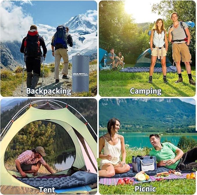 Single Sleeping Pad for Camping, Ultralight Inflatable Sleeping Mat with Pillow and Built-in Foot Pump, Portable Camping Mattress for Tent, Backpacking, Hiking, Traveling(Blue)