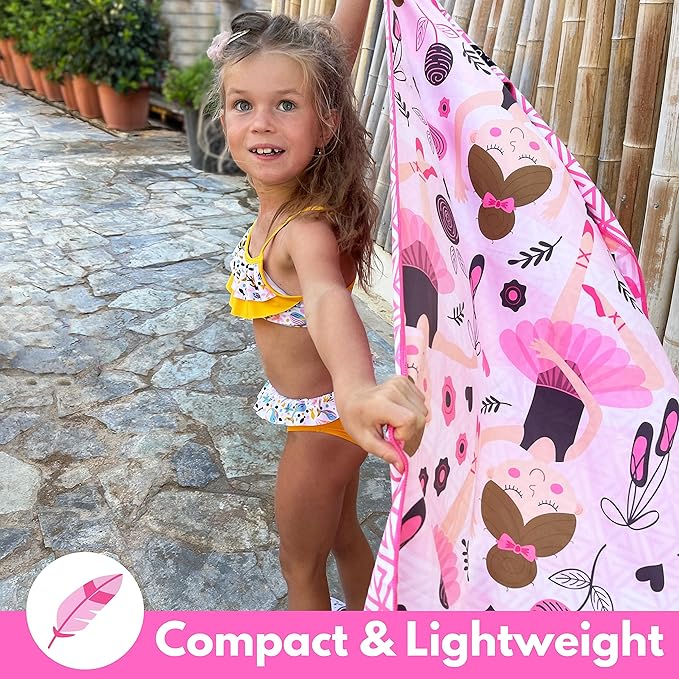 ECCOSOPHY Microfiber Kids Beach Towels & Pouch 60"x30" for Girls & Boys - Quick Dry Pool Towels - Sand Free Beach Blanket for Travel - Camping - Vacation - Toallas Playas