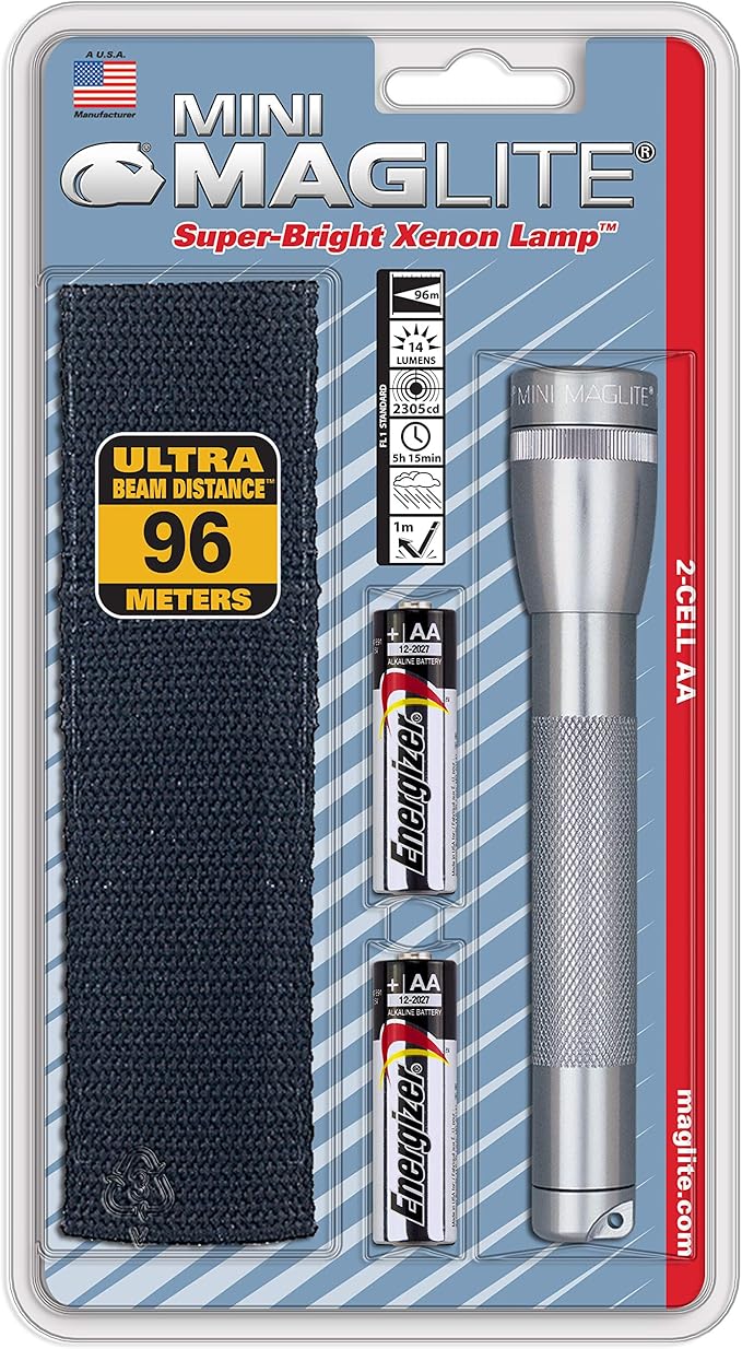 Maglite Mini Incandescent 2-Cell AA Flashlight with Holster, Gray
