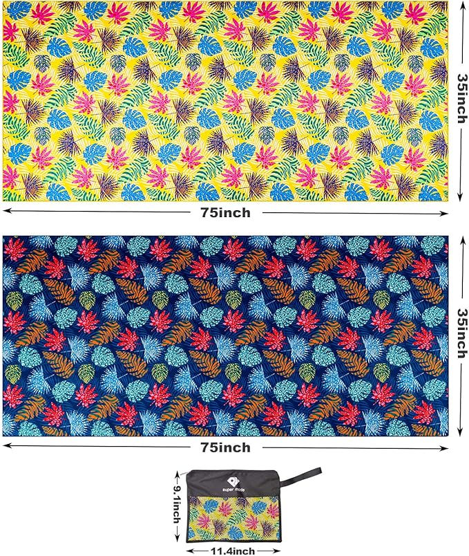 2 Pack Microfiber Beach Towel, Oversized Microfiber Pool Towel 75”x 35”, Sand-Free Beach Towel, Quick Drying Camping Towel, Super Absorbent Bath Towel Blanket, Soft Breathable and Lightweight