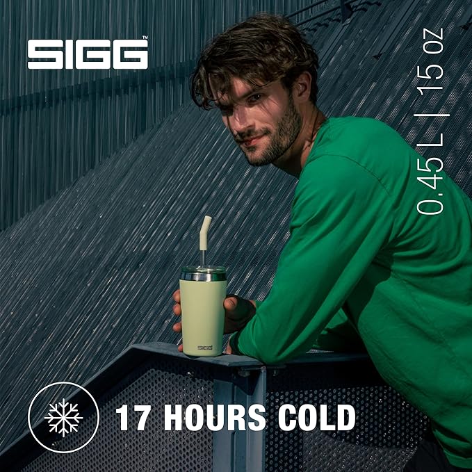 SIGG - Insulated Mug - Travel Mug Helia - With Durable Glass Straw & Cleaning Brush - Leakproof - BPA Free - 18/8 Stainless Steel - 15oz/20oz