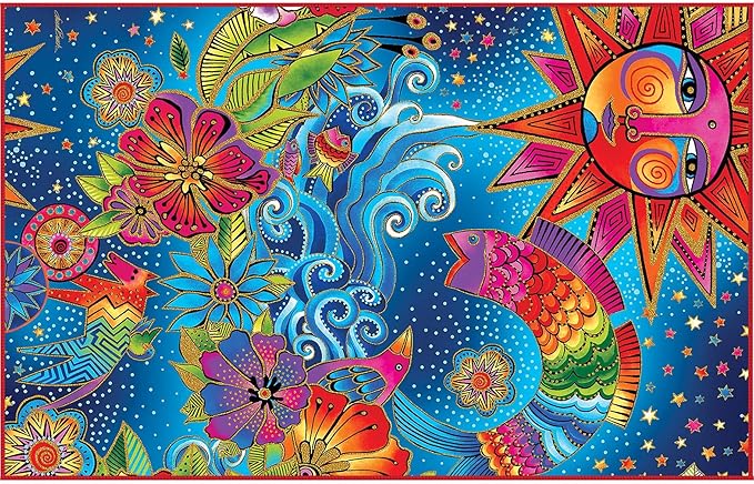 Laurel Burch Celestial Magic Large Oversized Microfiber Beach Towel - 40x63 Inches, Sand-Free, Quick-Drying, Ultra-Soft, Ideal for Travel, Pool, and Yoga - Includes Matching Drawstring Travel Pouch