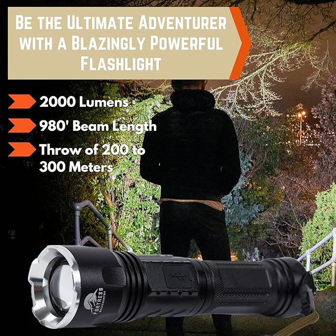 Rechargeable LED Flashlight High Lumens-Super Bright Zoomable Tactical Flashlight With USB-Powerful XHP160-Waterproof-5 Modes-For Camping-Outdoor Activities and Emergencies-Gift for Men and Women