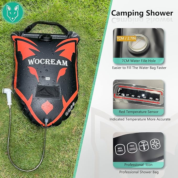 Camping Portable Solar Shower Bag, 25L, with On/Off Shower Head, for Camping, Beach Swimming, Outdoor Traveling, Camping Accessories