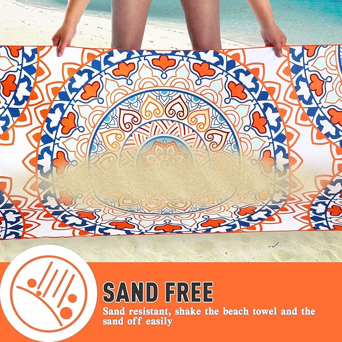 2 Pack Microfiber Beach Towel, Oversized Microfiber Pool Towel 75”x 35”, Sand-Free Beach Towel, Quick Drying Camping Towel, Super Absorbent Bath Towel Blanket, Soft Breathable and Lightweight