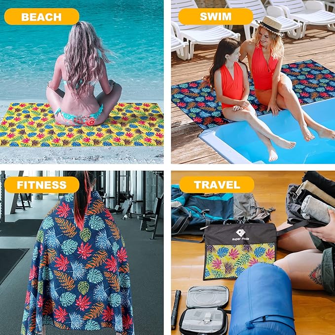 2 Pack Microfiber Beach Towel, Oversized Microfiber Pool Towel 75”x 35”, Sand-Free Beach Towel, Quick Drying Camping Towel, Super Absorbent Bath Towel Blanket, Soft Breathable and Lightweight