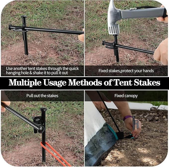 16 Pack Tent Stakes, 16in Tent Stakes Heavy Duty with Storage Bag, Forged Steel Tent Pegs for Camping Unbreakable and Inflexible(16pcs 16in Stakes)