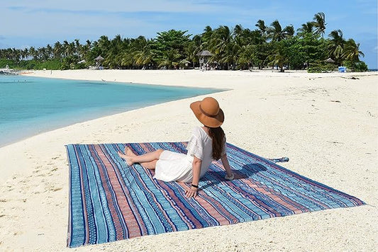 Makai – Lightweight Sheet Style Beach Blanket, Sand Dosen't Stick, Extra Large 8’ x 9’, Compact Strong Parachute Nylon Beach Mat, Stays Cool, Quick Drying, Multifunctional