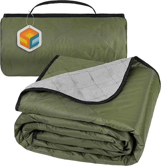 SUN CUBE Large Waterproof Camping Blanket, Fleece Quilted Stadium Blanket for Cold Weather, Windproof Foldable Outdoor Blanket Mat for Picnic, Beach, Pets, Car, 60x80in