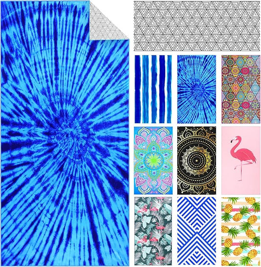 Microfiber Pool Sandproof Beach Towel Blanket - Quick Fast Dry Sand Free Proof Compact Outdoor Camping Travel Swim Micro Fiber Thin Yoga Mat Personalized Gift for Women Man Adult Blue Tie Dye
