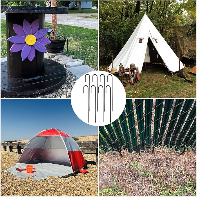 16 Inch Rebar Stakes, 12Pcs Heavy Duty Rebar Stakes J Hook 5/16 Ground Stakes Tent Stakes Rust Proof Coated Ground Anchors with Chisel Point End for Camping Camping Tent