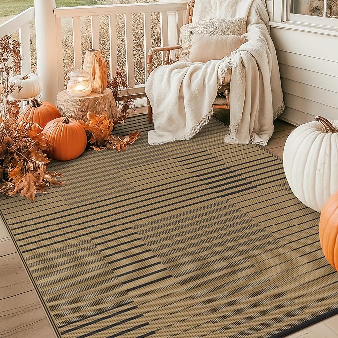 GENIMO Outdoor Rug for Patio Clearance, 6'x9' Waterproof Camping Mat, Reversible Plastic Straw Rugs for RV, Camper, Balcony, Backyard, Picnic, Deck (Black Brown)