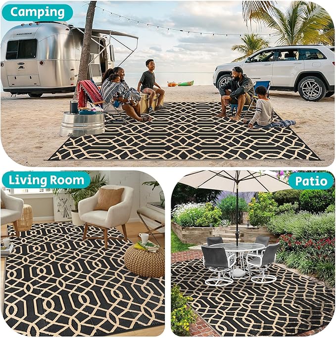 HEBE Outdoor Rug 9'x12' for Patios Waterproof Clearance Reversible Patio Mat Plastic Straw Rug RV Camping Mat Outside Area Rug Carpet for Camping RV,Porch,Deck,Balcony,Camper,Backyard