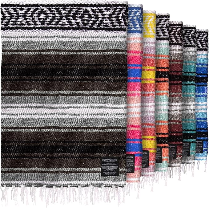 Authentic Extra Large Mexican Blanket (70"x50") - Handwoven Yoga Blanket, Serape Blanket - Artisanal Falsa Blanket, Beach Blanket, Camping Blanket, Picnic Blanket, Outdoor Blanket (Brown)