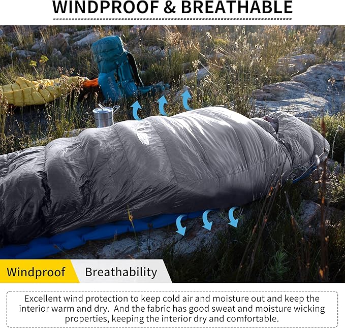 Naturehike Ultralight Down Sleeping Bag, 650FP, 3-4 Season, Adults, 32-42, Waterproof, Compact, Camping, Hiking