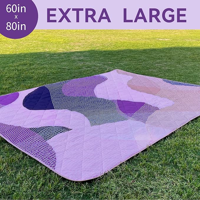 Whale Flotilla Extra Large Waterproof Picnic Blankets 60"x80", Foldable Lightweight Outdoor Blanket for Camping, Hiking, Traveling, Soft Portable Easy to Clean Picnic Mat for Beach Grass Park, Purple