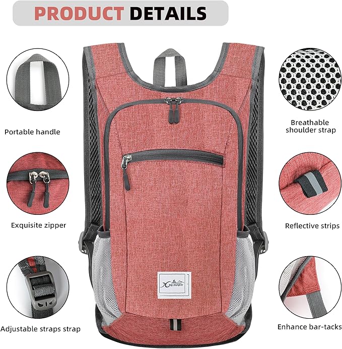 Hiking Backpack 15L Small Travel Backpack Lightweight Daypack Foldable Hiking Backpack Packable Camping Hiking Backpack for Women Men (Red)