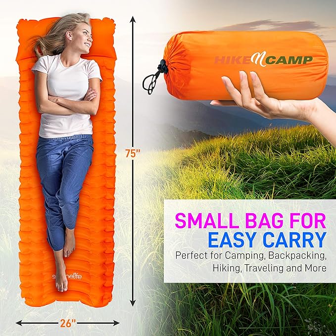 Backpacking Air Mattress Sleeping Pad - Self Inflating Waterproof Lightweight Sleep Pad Inflatable Camping Sleeping Mat w/Carrying Bag