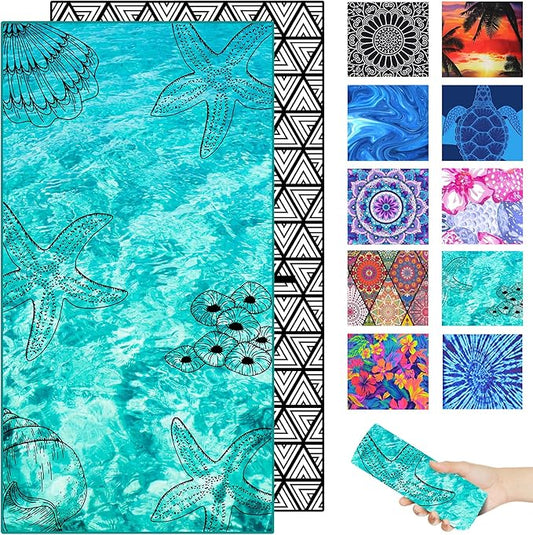 Microfiber Beach Towel – Quick Dry Lightweight Sand Free Oversized Large Towel Accessories Travel Must Swim Pool Yoga Camping Summer Cruise Ship Essentials Compact Sandproof Gift Starfish(71" 32")
