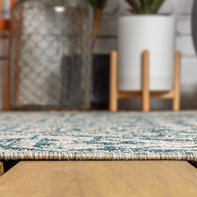 JONATHAN Y SMB105C-6R Estrella Bohemian Medallion Textured Weave Teal/Gray 6' Round Indoor/Outdoor Area Rug, Pet Friendly, Non-Shedding, Stain Resistant, Easy-Cleaning for Backyard, Patio, Porch