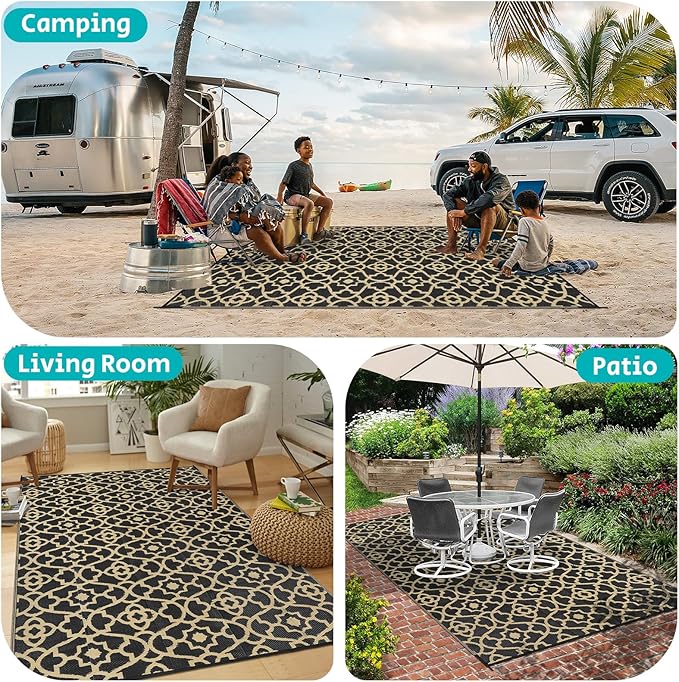 HEBE Outdoor Rug 6'x9' for Patios Waterproof Clearance Reversible Patio Mat Plastic Straw Rug RV Camping Mat Outside Area Rug Carpet for Camping RV,Porch,Deck,Balcony,Camper,Backyard
