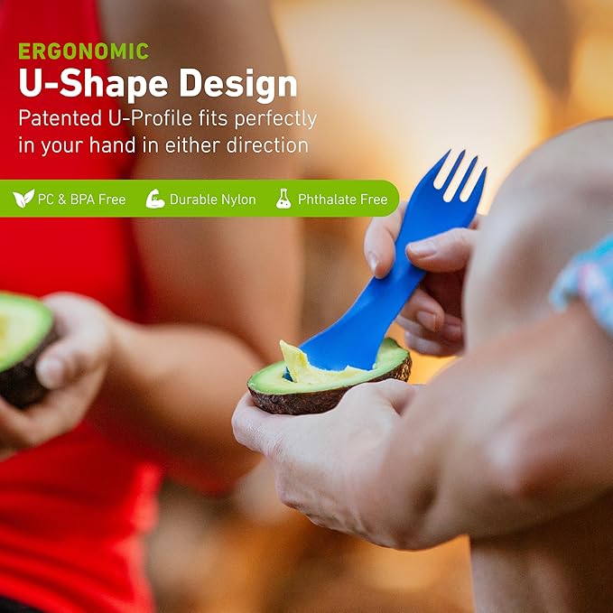 humangear GoBites Uno | Travel & Camping Utensils | Portable & Convertible Dining Ware | Multi-Functional Spork, Orange