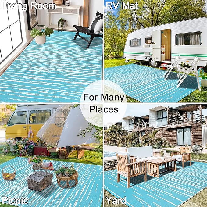 HEBE Outdoor Rug 5'x8' for Patios Clearance Waterproof Patio Mat Plastic Straw Rug Reversible RV Camping Tent Rug Outside Indoor Outdoor Area Rugs for RV,Deck,Beach,Balcony,Camper