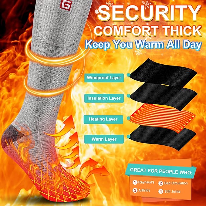 SVPRO Electric Heated Socks Men Women Rechargeable Heating Socks Washable Battery Thermal Foot Warmer Socks Winter Warm Socks