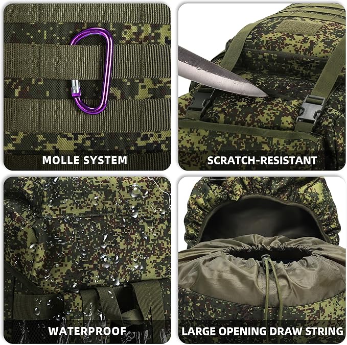 70L Camping Hiking Military Tactical Backpack Outdoor Water-Repellent Adjustable Sport Bags