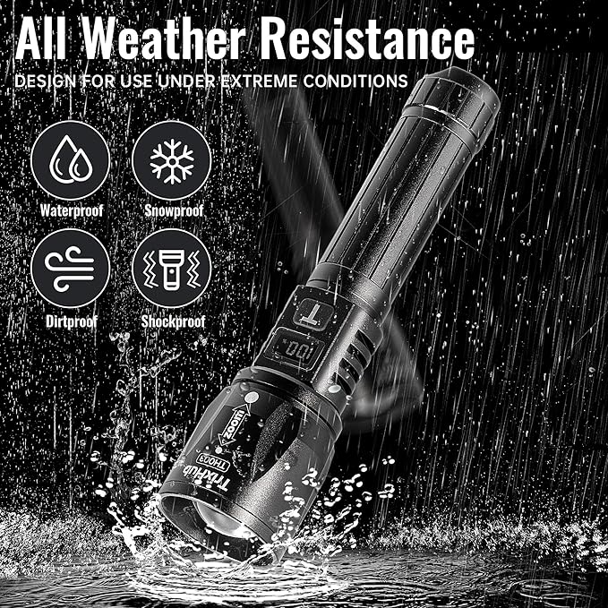 Rechargeable Flashlights 2 Pack, 990,000 Lumens Super Light Flashlight with LCD Digital Display, 5 Adjustable Mode Powerful Tactical Flashlight, Waterproof Flashlights for Camping Hiking