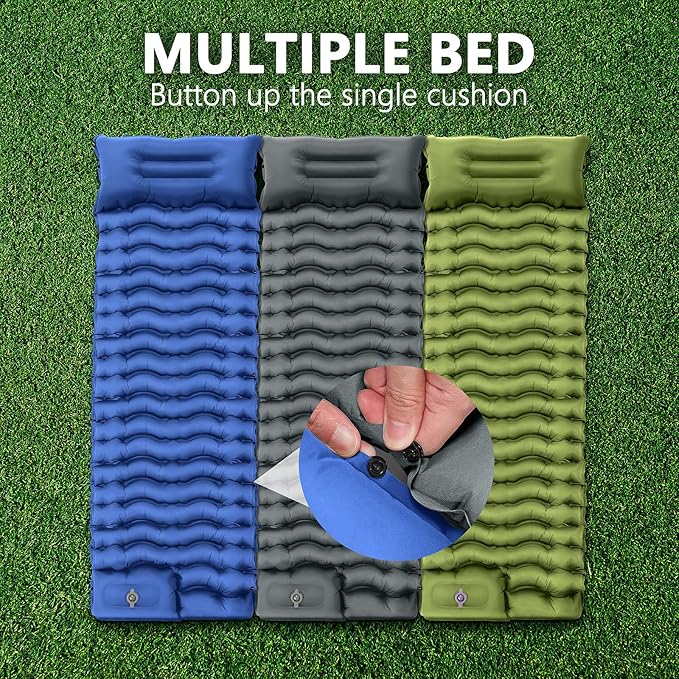 Sleeping Pad for Camping, Ultralight Inflatable Camping Mat with Pillow Built-in Foot Pump Sleeping Pads, Compact & Lightweight Camp Air Mattress for Backpacking, Hiking