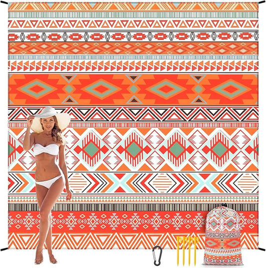 Beach Blanket Waterproof Sandproof Beach Mat 79" X 83" /10'x9'for 2-8 Adults Quick Drying Outdoor Picnic Mat Beach Accessories for Travel, Camping, Hiking