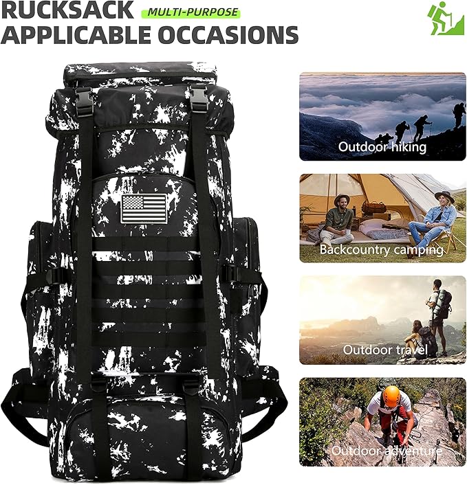 70L Camping Hiking Military Tactical Backpack Outdoor Water-Repellent Adjustable Sport Bags