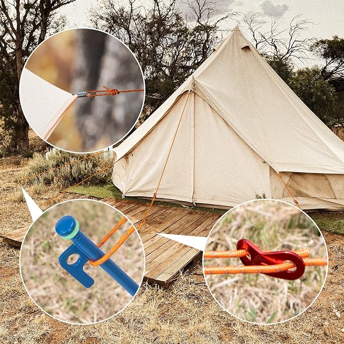 10 inch Tent Stakes Heavy Duty 12 PCS Camping Tent Stakes for Yard and Ground with Reflective Camping Ropes and Pegs Bag(Blue)
