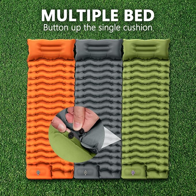 Sleeping Pad for Camping, Ultralight Inflatable Camping Mat with Pillow Built-in Foot Pump Sleeping Pads, Compact & Lightweight Air Mattress for Camping, Backpacking, Hiking