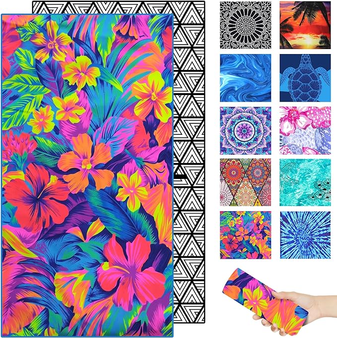 Microfiber Beach Towel – Quick Dry Lightweight Sand Free Oversized Large Towel Accessories Travel Must Swim Pool Yoga Camping Summer Cruise Ship Essentials Compact Sandproof Gift Bouquet(71" 32")