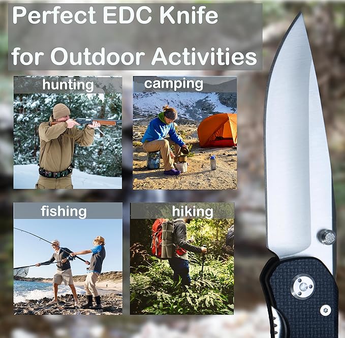 FD03 Folding Pocket Knife, 9Cr13MoV Stainless Steel Blade G10 Handle EDC Pocket Knife for Men and Women, Camping Hunting Hiking Fishing Knives Tools (White)