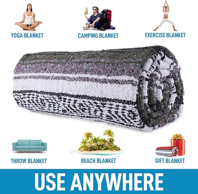 Authentic Extra Large Mexican Blanket (70"x50") - Handwoven Yoga Blanket, Serape Blanket - Artisanal Falsa Blanket, Beach Blanket, Camping Blanket, Picnic Blanket, Outdoor Blanket (Military Green)