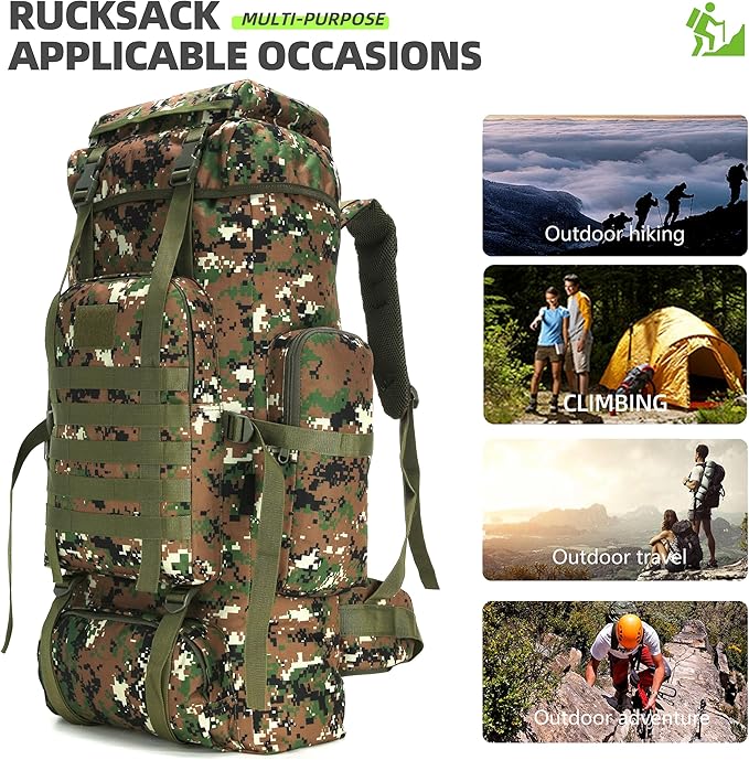 70L Camping Hiking Military Tactical Backpack Outdoor Water-Repellent Adjustable Sport Bags