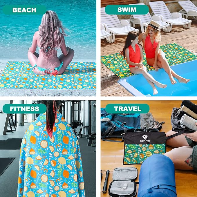 2 Pack Microfiber Beach Towel, Oversized Microfiber Pool Towel 75”x 35”, Sand-Free Beach Towel, Quick Drying Camping Towel, Super Absorbent Bath Towel Blanket, Soft Breathable and Lightweight