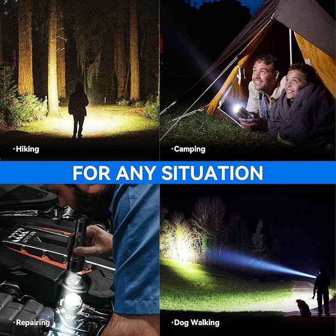 Flashlights High Lumens 900000 LED Rechargeable Tactical Flashlight Zoomable 3 Modes Fast Charging IPX6 Waterproof Super Bright Handheld Flashlights for Camping Hiking Outdoor and Gift