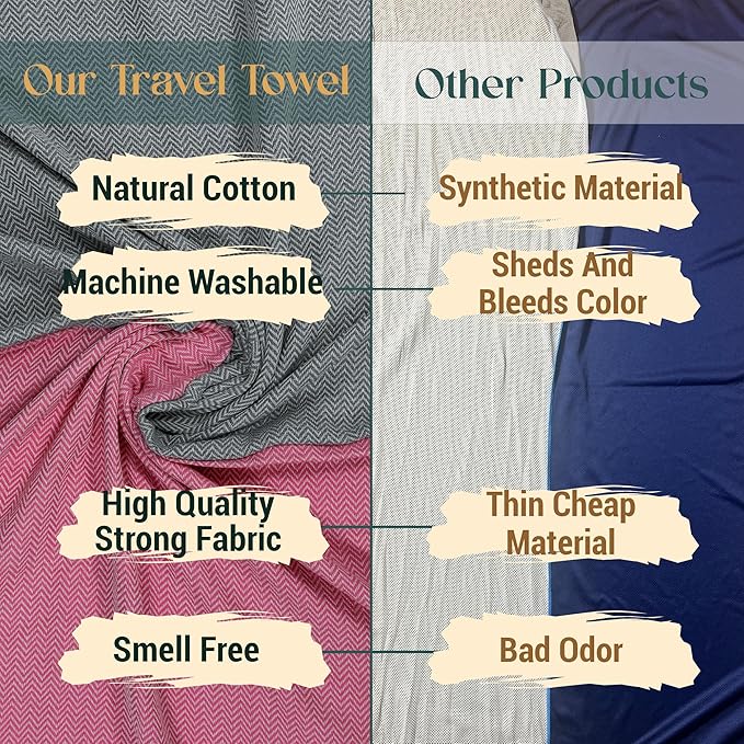 2 Oversize Cotton Travel Towel Pack Quick Dry Beach Camping Pool Hiking Compact Portable Lightweight Absorbent Breathable Keep Warm Airplane Blanket (Baby Pink and Silver Gray)
