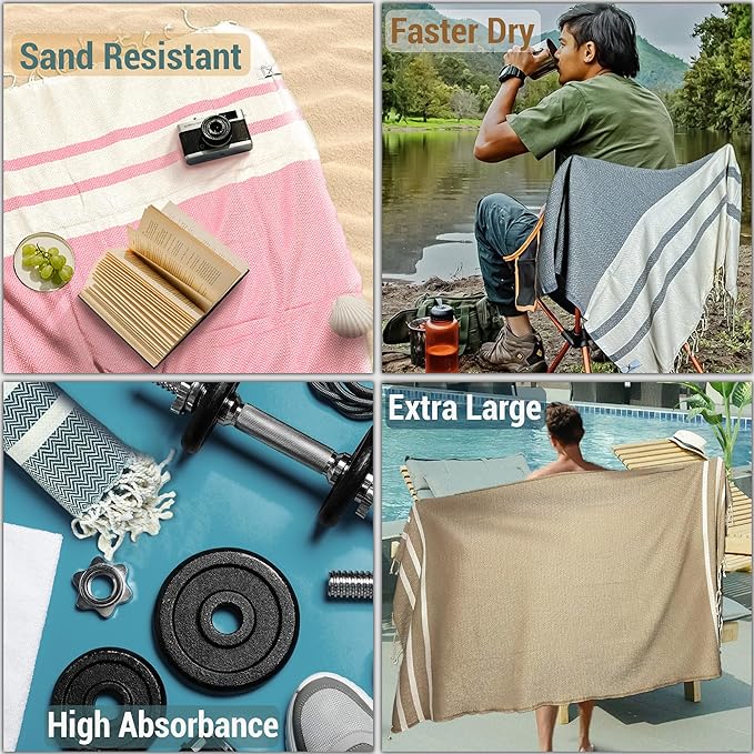 2 Set Oversized Turkish Bath Towel Sheets for Adults XXL Bathroom Extra Large Luxury Cotton Pool Peshtemal Washable Good Texture, Absorbency, Softness (Mint Green and Caramel Beige)