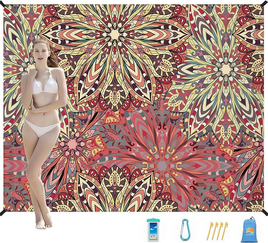 Beach Blanket Waterproof Sandproof 1-7 Adult Oversized 78 '' × 110 '' Lightweight Durable Compact Sand Free Beach Mat for Travel Camping Hiking Picnic Blanket Extra Large