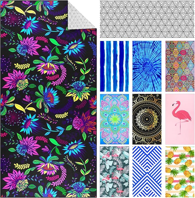 Microfiber Compact Sandproof Pool Beach Towel Blanket - Quick Fast Dry Sand Free Proof Outdoor Clearance Thin Camping Travel Swim Towels Personalized Girls Women Men Adults Friend Gift Purple Flower