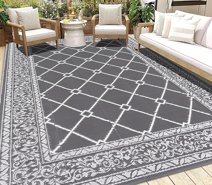 HEBE Outdoor Rug 8'x10' for Patios Waterproof Clearance Reversible Patio Mat Plastic Straw Rug RV Camping Mat Outside Area Rug Carpet for Camping RV,Porch,Deck,Balcony,Camper,Backyard